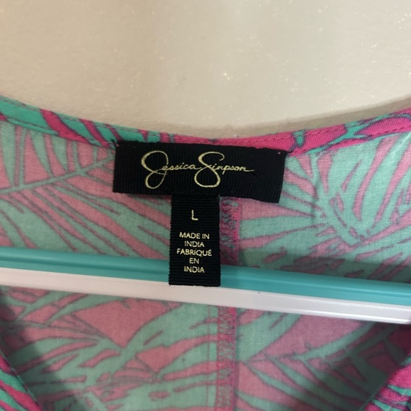 Jessica Simpson Green and Pink Asymmetrical Sundress, Size L - Picture 4 of 8